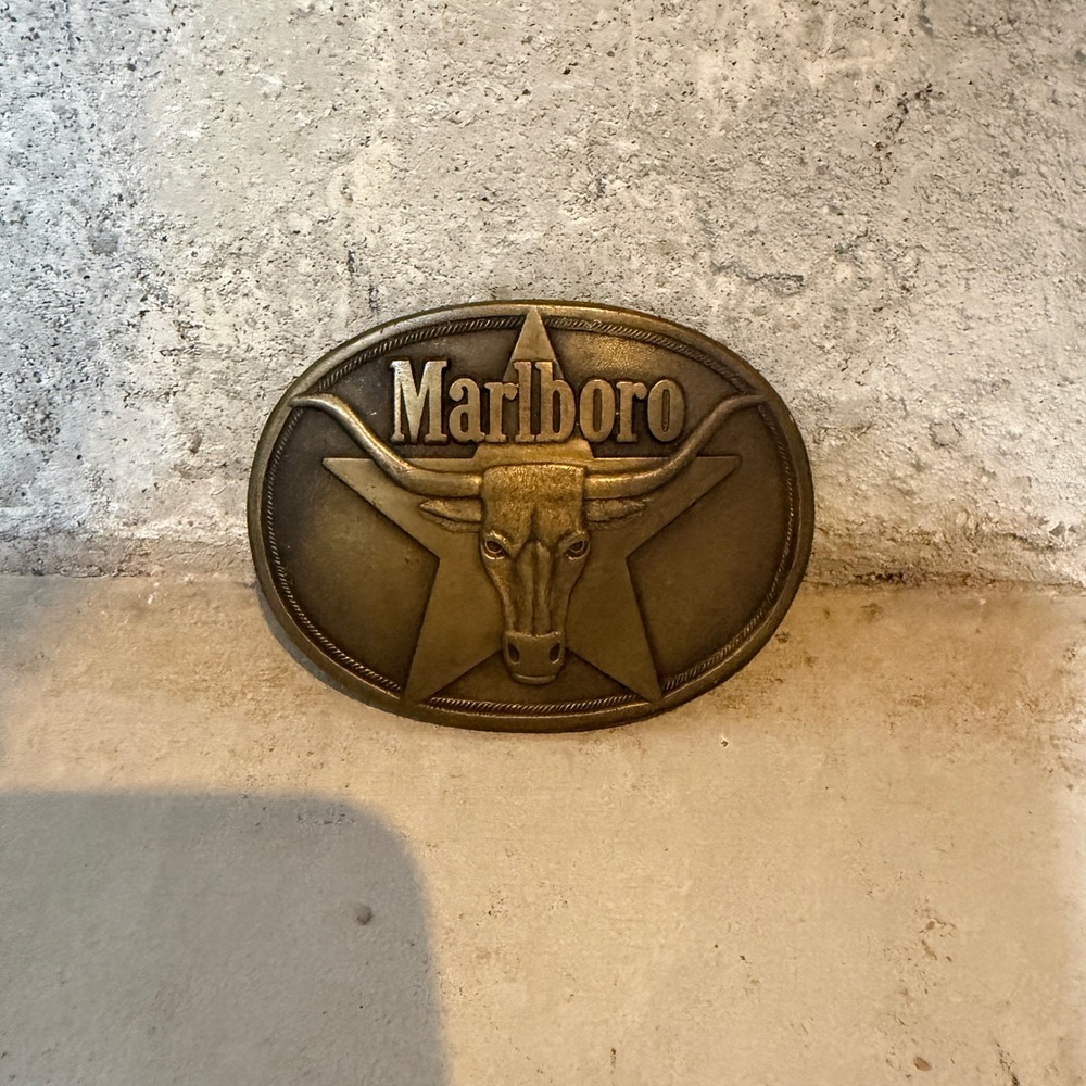 Vintage 1987 Marlboro Country Store Solid Brass Longhorn Steer Belt Buckle Oval